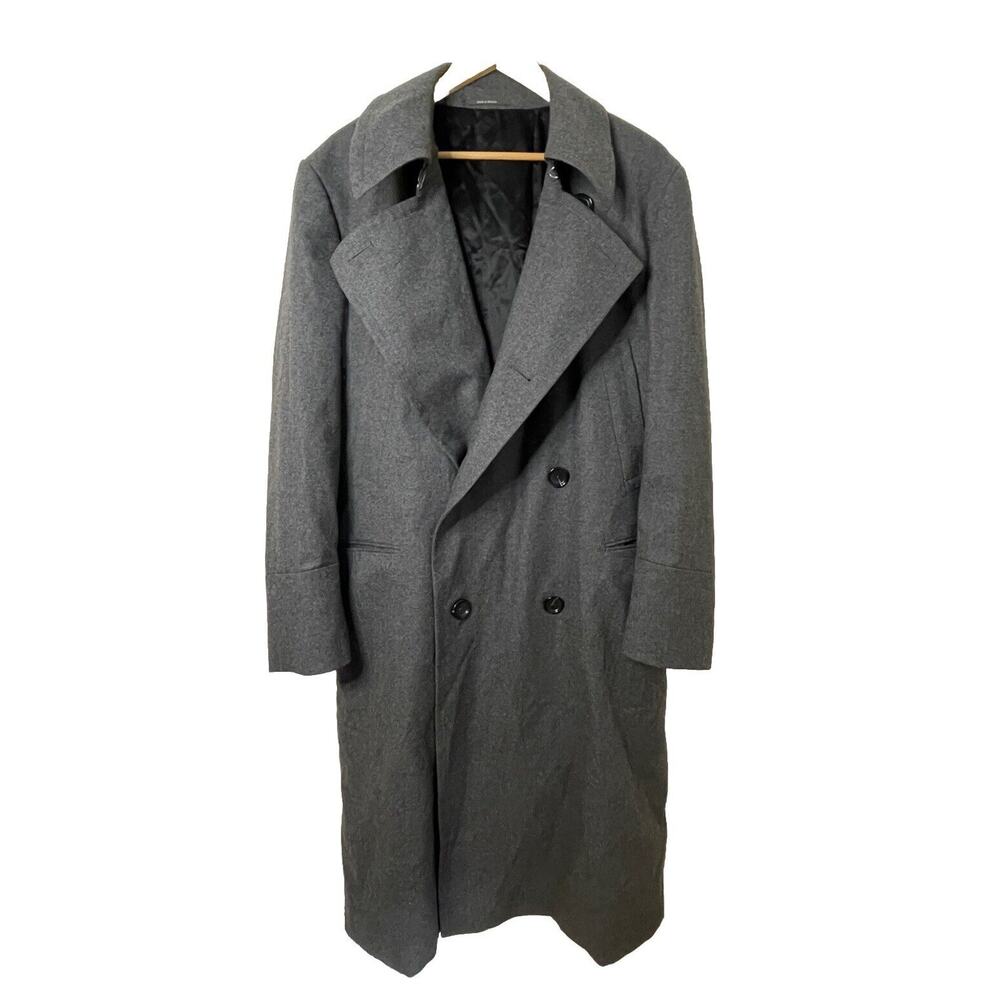 ZZegna Long Gray Wool Double Breasted Trench Coat Designer Men EU 50 / US 42